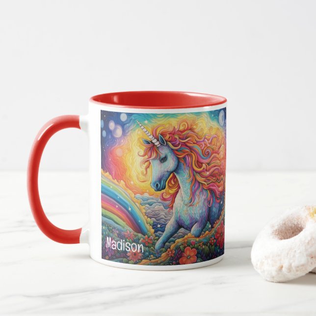Mug Nom personnalisé belle licorne (Avec donut)