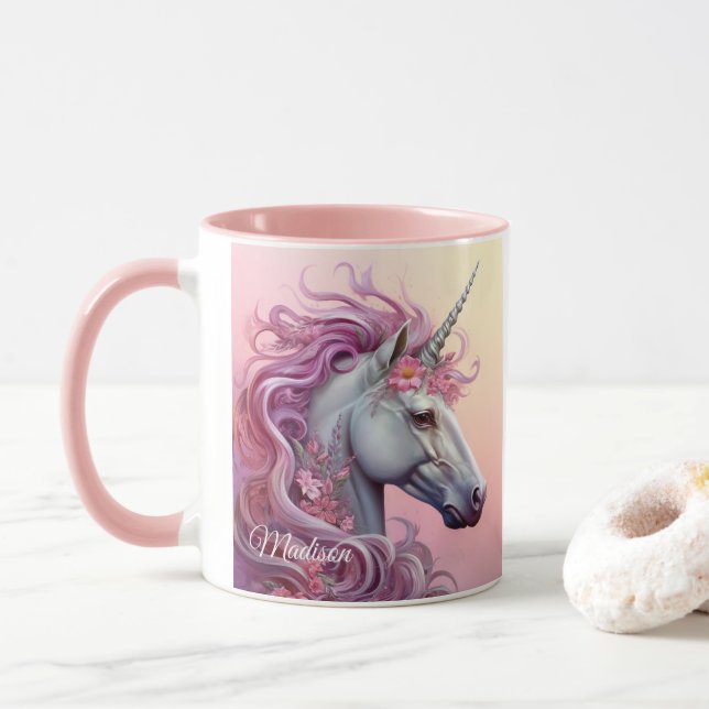 Mug Nom personnalisé belle licorne (Avec donut)