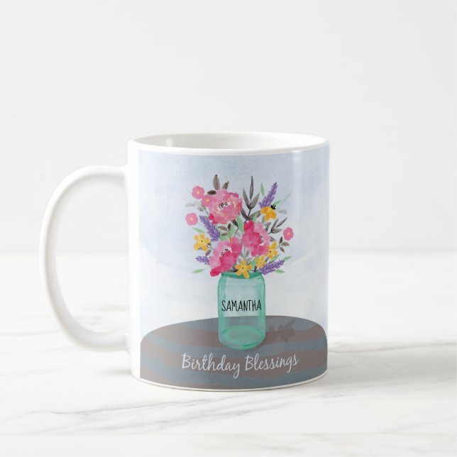 Mug Nom personnalisé Bénédiction d'anniversaire Vase d (Gauche)