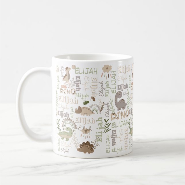 Mug Nom personnalisé boho doodle dinosaure vert brosse (Gauche)