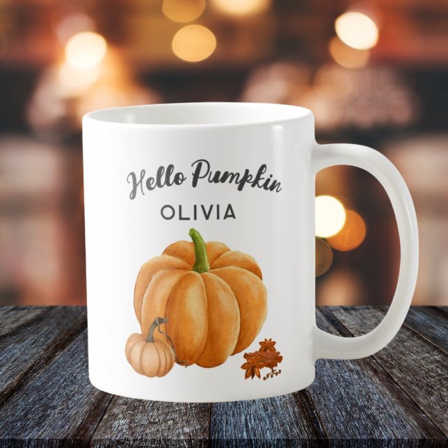 Mug Nom personnalisé Bonjour Citrouille épice Cosy Fal (hello pumpkin custom fall mug with name)