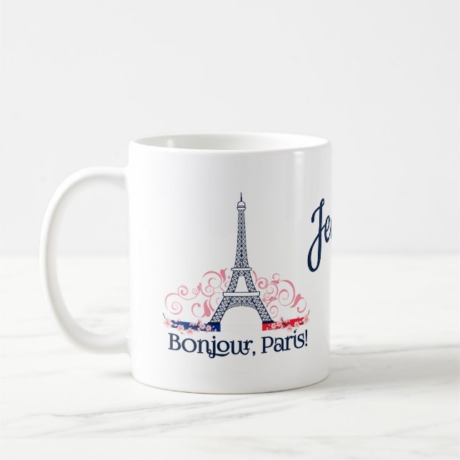 Mug Nom personnalisé Bonjour Paris France (Gauche)