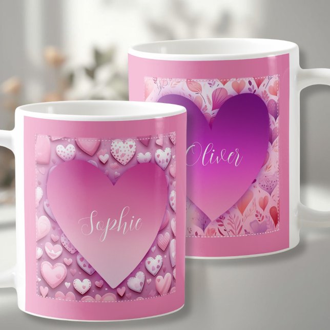 Mug Nom personnalisé Bouteille de café au coeur rose (Créateur téléchargé)