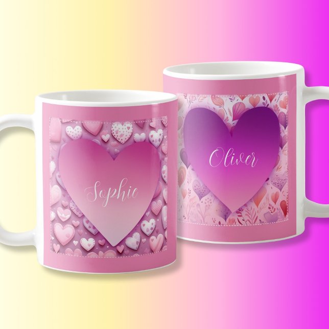 Mug Nom personnalisé Bouteille de café au coeur rose (Créateur téléchargé)