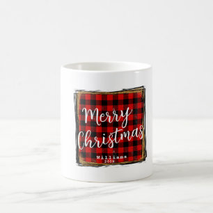 Mug Nom personnalisé Buffalo Red Plaid Joyeux Noël