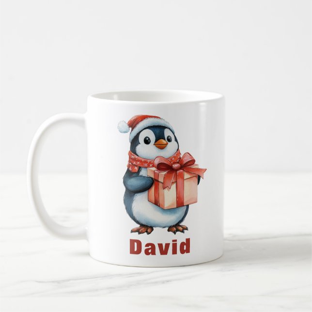Mug Nom personnalisé cadeau de pingouin de Noël (Gauche)