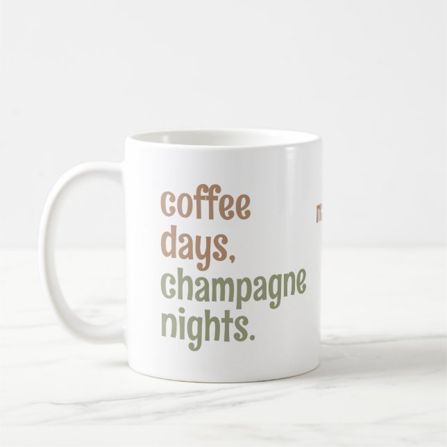 Mug Nom personnalisé "café jours, nuits champagne" tas (Gauche)