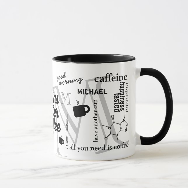 Mug nom personnalisé caffeine collage noir (Droite)