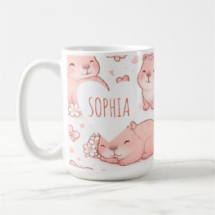Mug Nom personnalisé Capybara Bow Filles Mignon Pastel