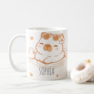 Mug Nom personnalisé Capybara mignon avec lunettes de