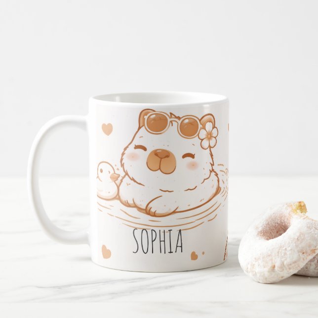 Mug Nom personnalisé Capybara mignon avec lunettes de  (Avec donut)
