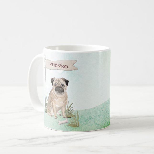 Mug Nom personnalisé Carlin animal de compagnie chien (Devant gauche)