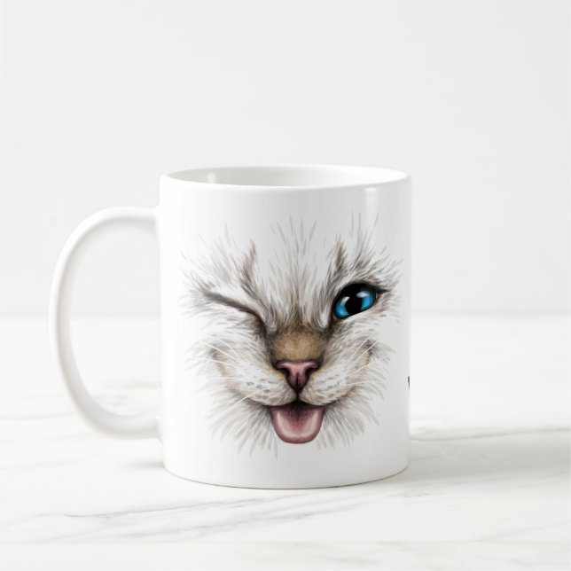 Mug Nom personnalisé Chat à plume (Gauche)