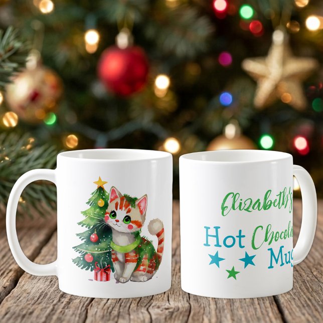 Mug Nom personnalisé chat vert bleu chocolat chaud  (Créateur téléchargé)