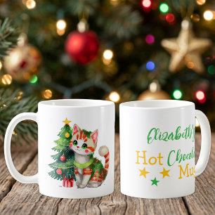 Mug Nom personnalisé chat vert jaune chocolat chaud