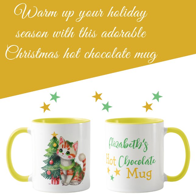 Mug Nom personnalisé chat vert jaune chocolat chaud (Créateur téléchargé)