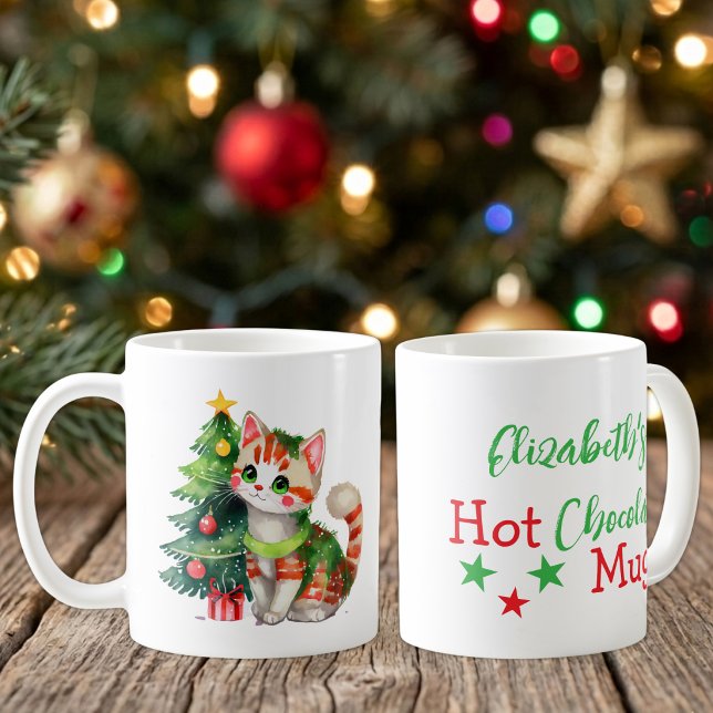 Mug Nom personnalisé chat vert rouge chocolat chaud  (Créateur téléchargé)