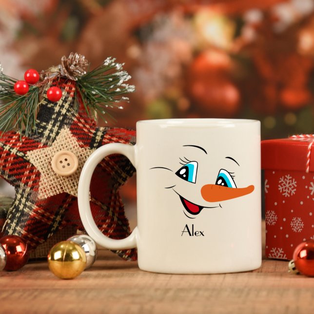 Mug Nom personnalisé Christmas Snowman Face (Créateur téléchargé)