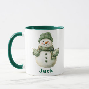 Mug Nom personnalisé Christmas Snowman Green Casquette