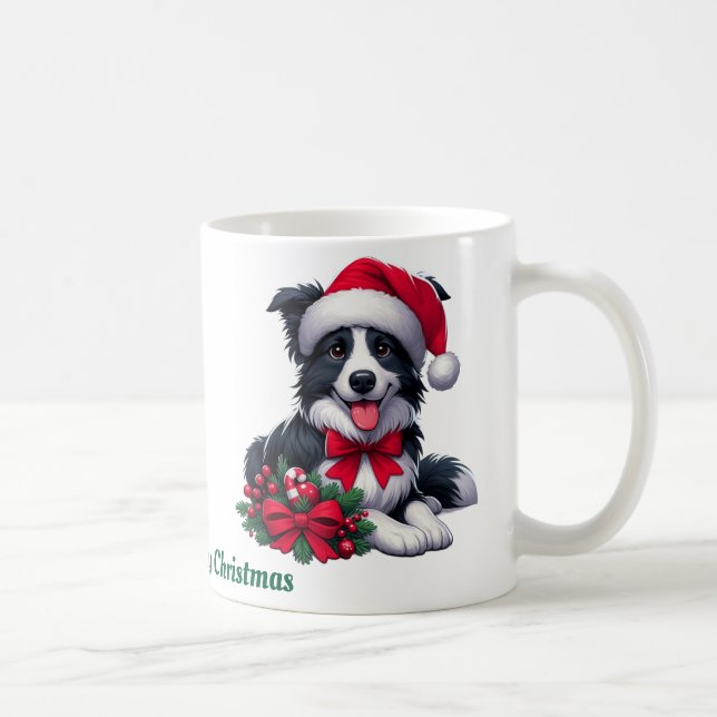 Mug Nom personnalisé, Collie Joyeux Noël (Droite)