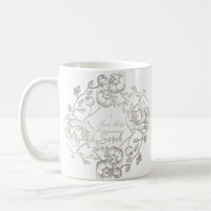 Mug Nom personnalisé Communion Floral Or