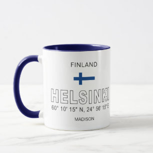 Mug Nom personnalisé Coordonnées d'Helsinki
