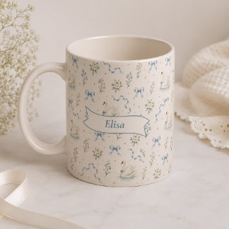 Mug Nom personnalisé Cottagecore de Swan Lake Élégant