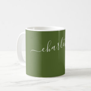 Mug Nom Personnalisé Couleur Vert Olive Foncé Élégant