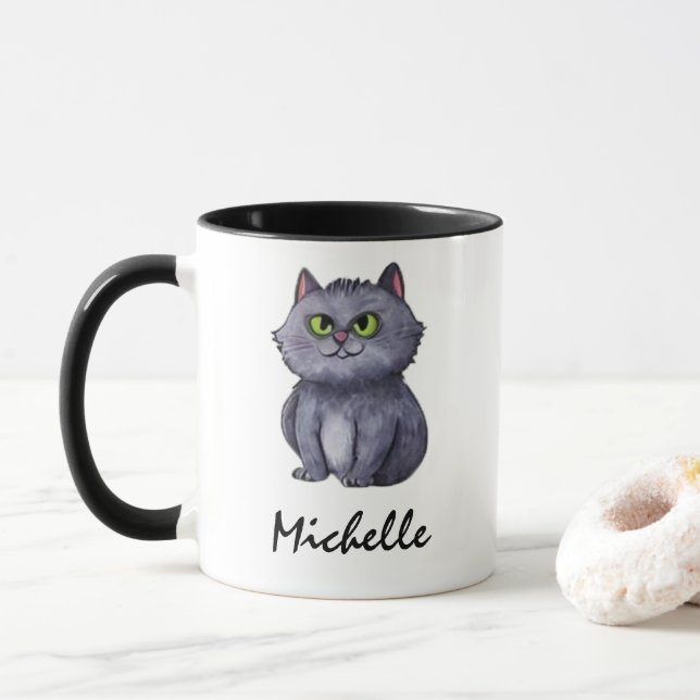 Mug Nom personnalisé Cute Chat Éffrayant Halloween (Avec donut)