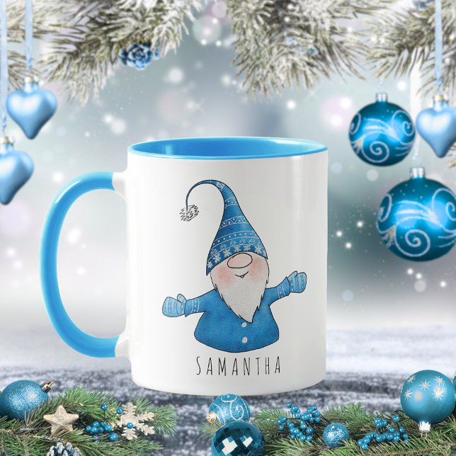 Mug Nom personnalisé Cute Gnome Bleu Noël (Créateur téléchargé)