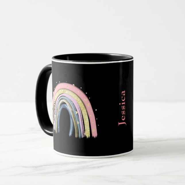 Mug Nom personnalisé Cute Pastel Rainbow (Devant gauche)