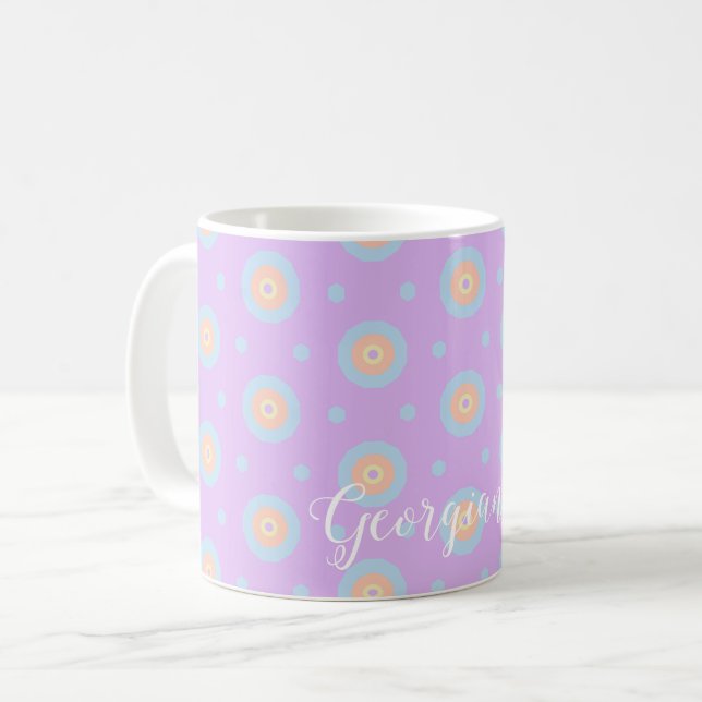 Mug Nom personnalisé Cute Pastel Rainbow Bullseyes Mot (Devant gauche)