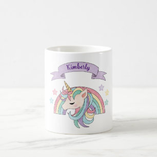 Mug Nom personnalisé Cute Pastel Unicorn & Sparkly Rai