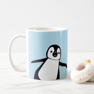 Mug Nom personnalisé Cute Peeking Penguin bleu
