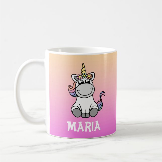Mug Nom personnalisé Cute Unicorn Rainbow Gradient (Gauche)