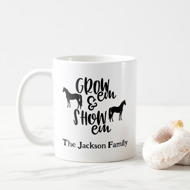 Mug Nom personnalisé de cheval de concours (Avec donut)