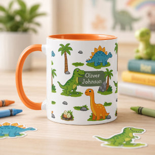Mug Nom personnalisé de dinosaure mignon pour enfants