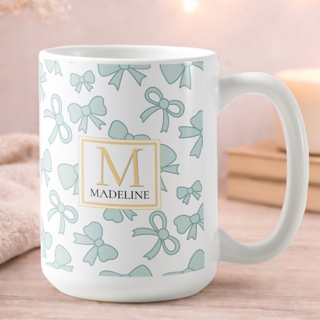 Mug Nom personnalisé de fille de noeud bleu avec monog (Créateur téléchargé)