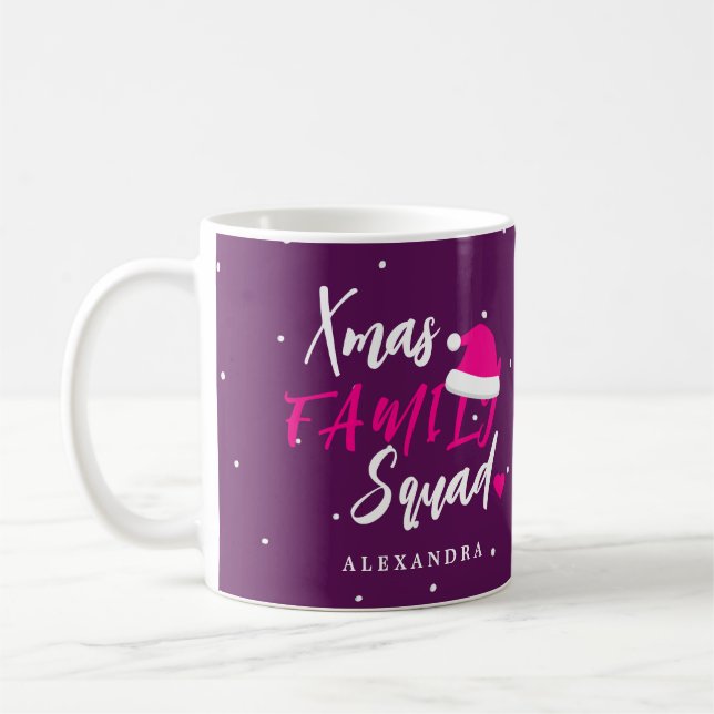 Mug Nom personnalisé de la famille Noël squad script (Gauche)