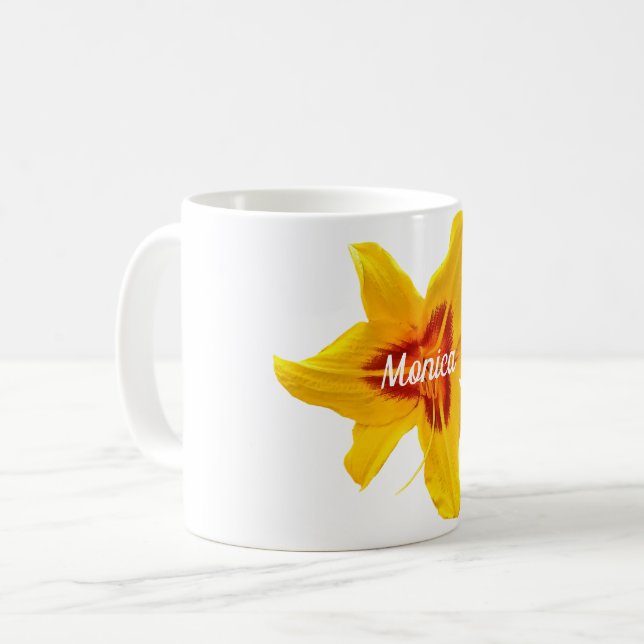 Mug Nom personnalisé de la photo en fleurs jaunes (Devant gauche)
