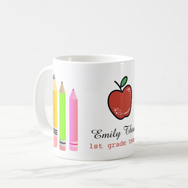 Mug Nom Personnalisé De L'Enseignant Pomme Et Crayon P (Devant gauche)