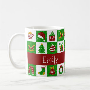 Mug Nom personnalisé de Noël en pin vert fantaisiste