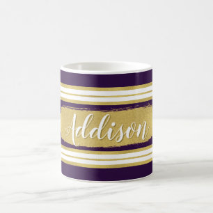 Mug Nom personnalisé du Motif de bande dorée violet fo