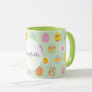 Mug Nom personnalisé du Motif d'oeufs de Pâques vert m