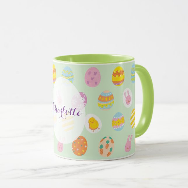 Mug Nom personnalisé du Motif d'oeufs de Pâques vert m (Devant droit)