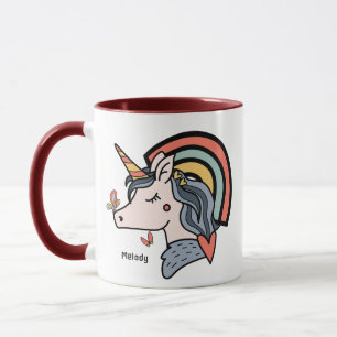 Mug Nom personnalisé du papillon Unicorn scandinave