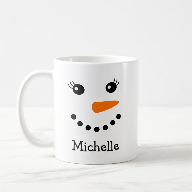 Mug Nom personnalisé du visage de bonhomme de neige mi (Gauche)