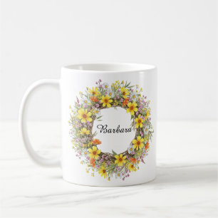 Mug Nom personnalisé d'une jolie couronne Fleur sauvag