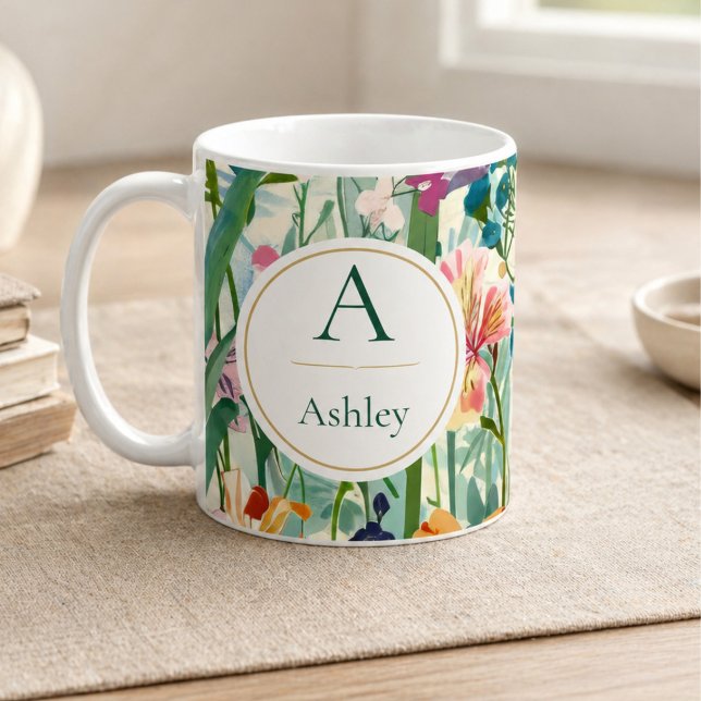 Mug Nom Personnalisé Élégant Floral (Créateur téléchargé)