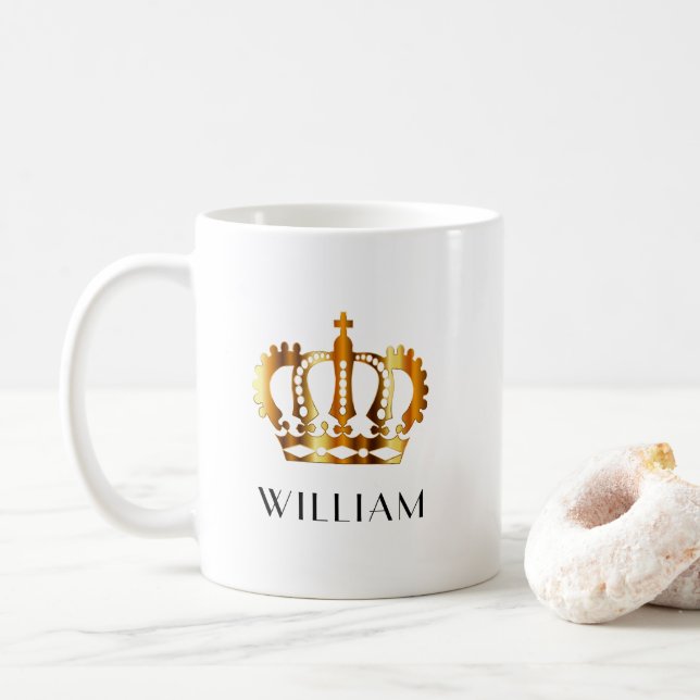 Mug Nom personnalisé Elegant Gold Crown (Avec donut)